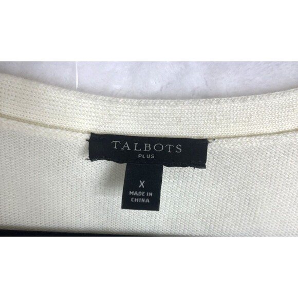 Talbots Plus Cardigan Sweater Ivory w/Blue White Floral Size X - Picture 4 of 6